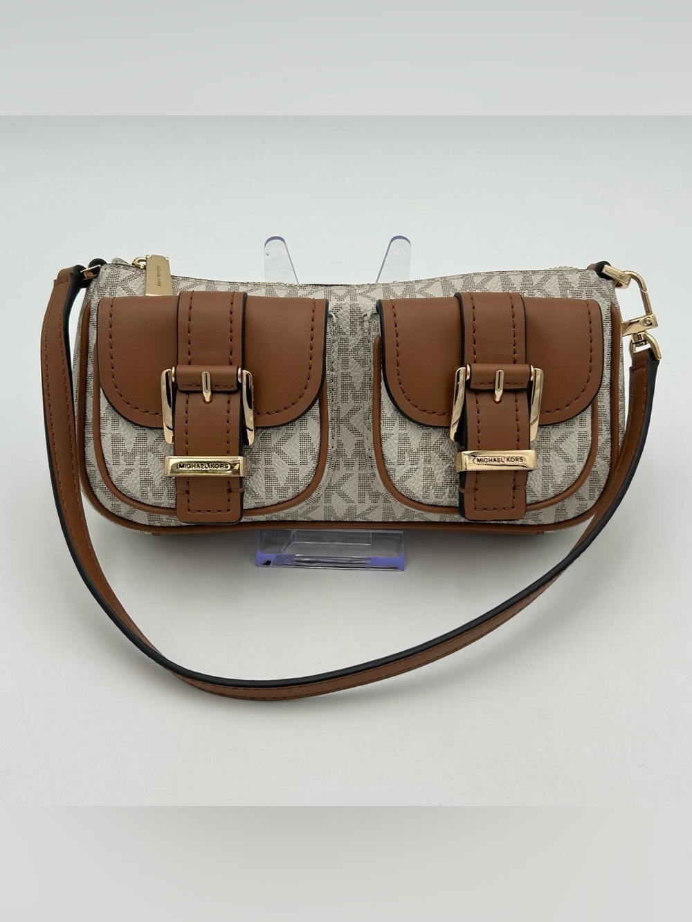 Michael Kors Cream and Tan Small Zoe Handbag